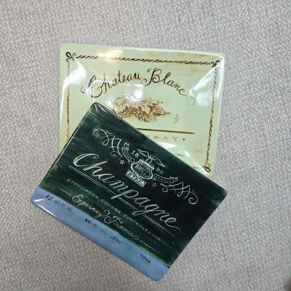 Cape Craftsmen Ceramic Wine Label Coasters Set/8 Angela Staehling Vintage Look
